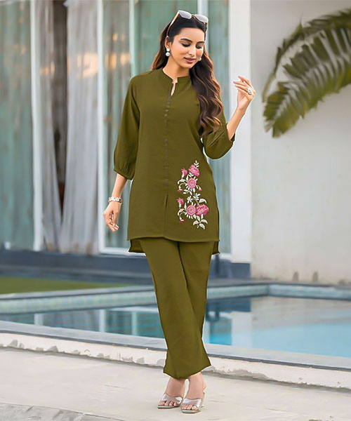 Green  Viscose Crepe Casual Wear Kurti