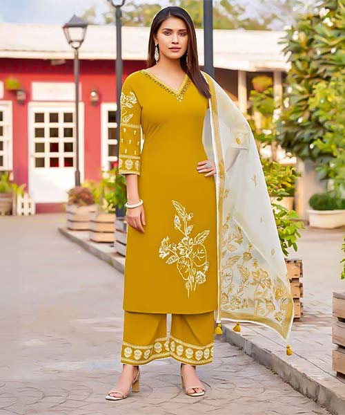 Yellow  Rayon Casual Wear Salwar Kameez in norway