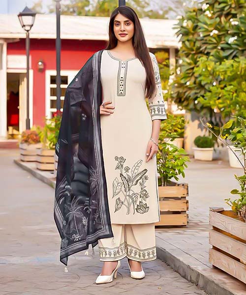 White  Rayon Casual Wear Salwar Kameez in norway