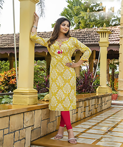 Yellow Rayon Casual Kurtis