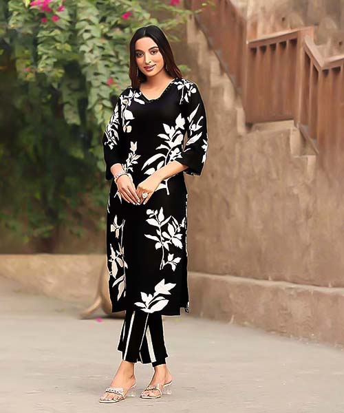 Black Rayon Casual Wear Kurti