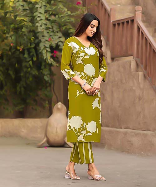 Green Rayon Casual Wear Kurti