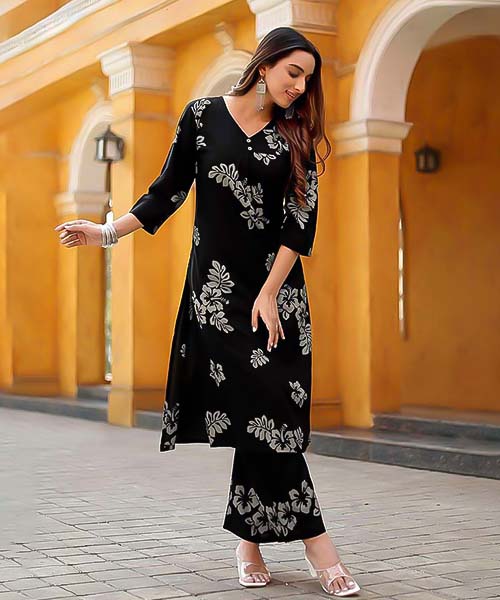 Black Rayon Casual Wear Kurti