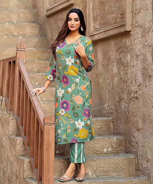 Cyan Rayon Casual Wear Kurti