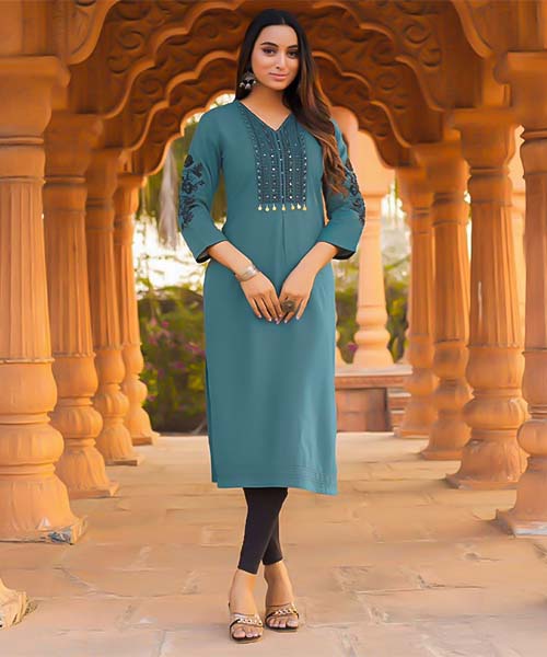 Blue Rayon Casual Wear Kurti