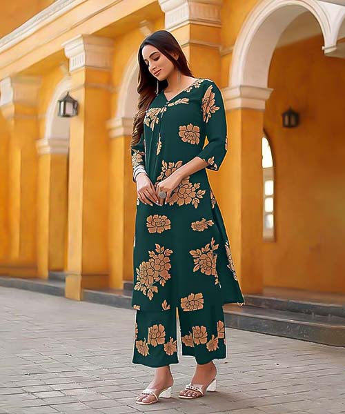 Green Rayon Casual Wear Kurti