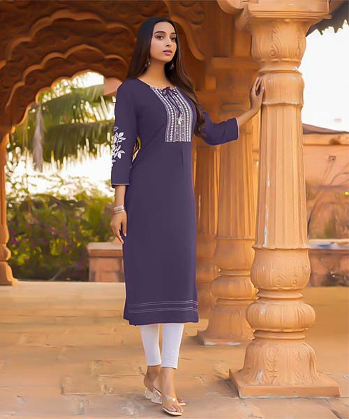 Purple Rayon Casual Wear Kurti