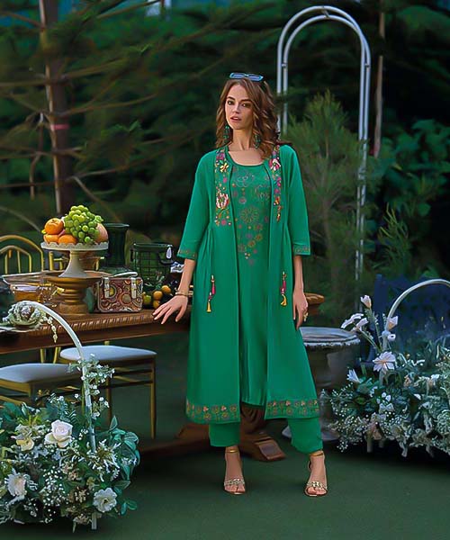 Green Viscose Organza Party Wear Kurti