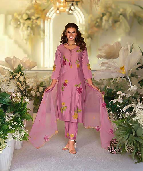 Pink  Viscose Party Wear Salwar Kameez