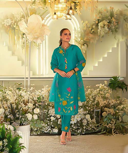 Cyan Viscose Party Wear Salwar Kameez