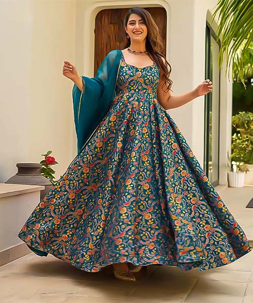 Blue Silk Anarkali Suit in mumbai