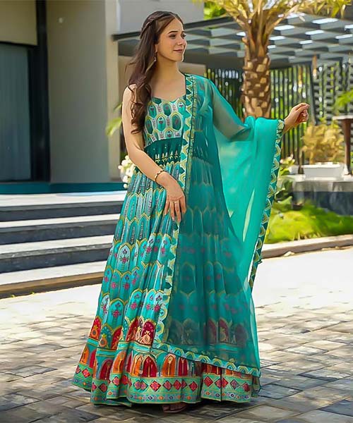 Sky Blue Silk Anarkali Suit in mumbai