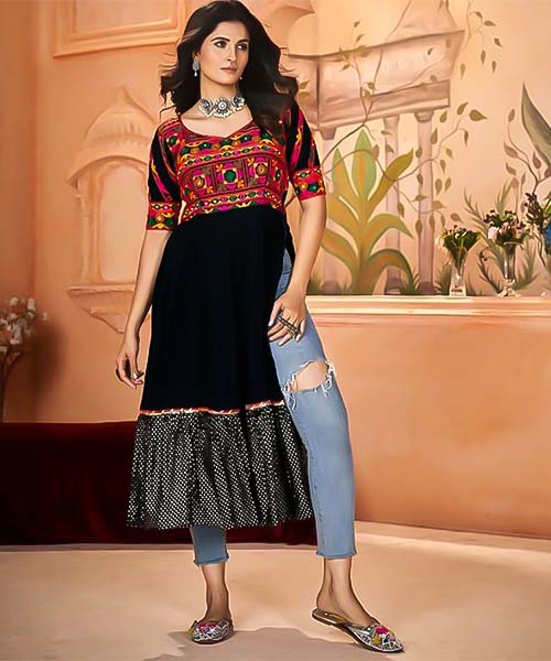 Black  Rayon Designer Kurti in delhi