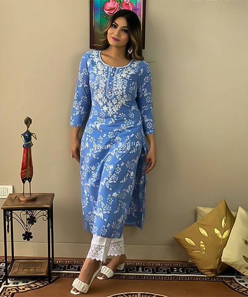 Blue Silk Designer Kurti in delhi