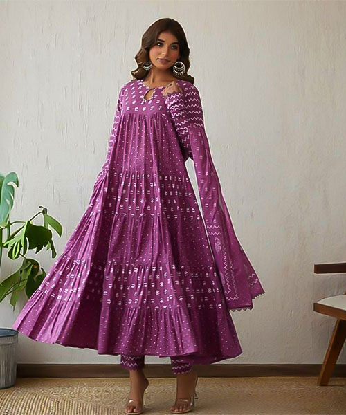 Violet Cotton Anarkali Suit in mumbai