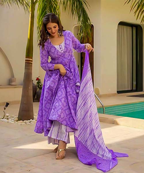 Purple Muslin Anarkali Suit in mumbai