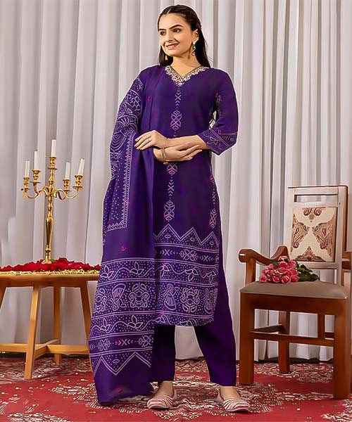 Purple  Muslin Silk Casual Wear Salwar Kameez in mumbai