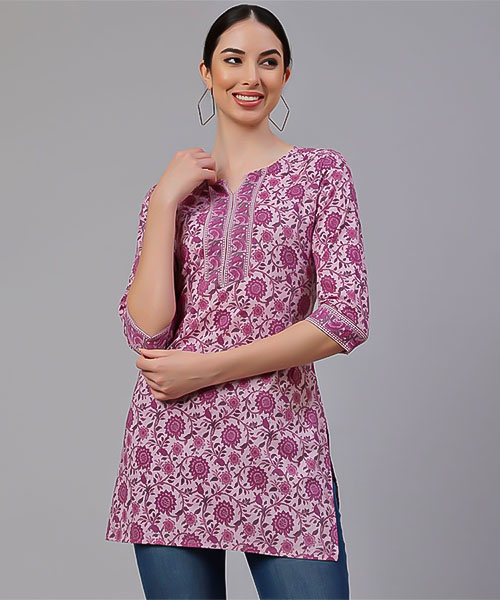 Pink  Cotton Printed Kurti in delhi