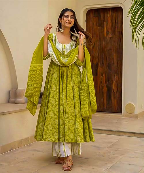 Green  Muslin Anarkali Suit in mumbai