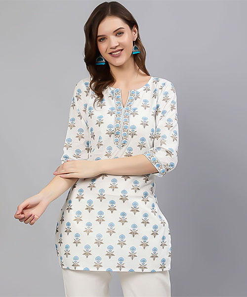 White Cotton Printed Kurti in delhi