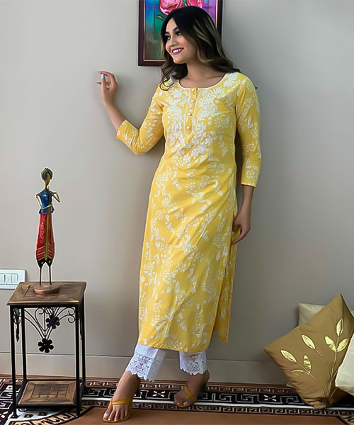 Yellow Silk Designer Kurti in delhi