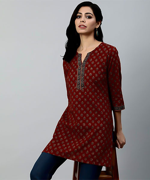 Brown Cotton Printed Kurti in delhi