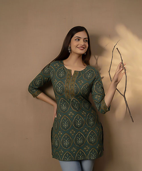 Green Cotton Printed Kurti in delhi