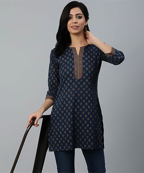 Blue Cotton Printed Kurti in delhi