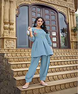 Blue Pure viscose Rayon Casual Kurtis