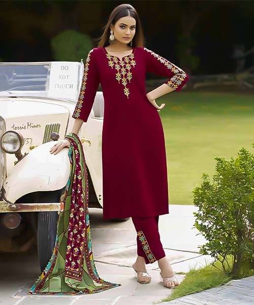 Red  Rayon Casual Wear Salwar Kameez in india
