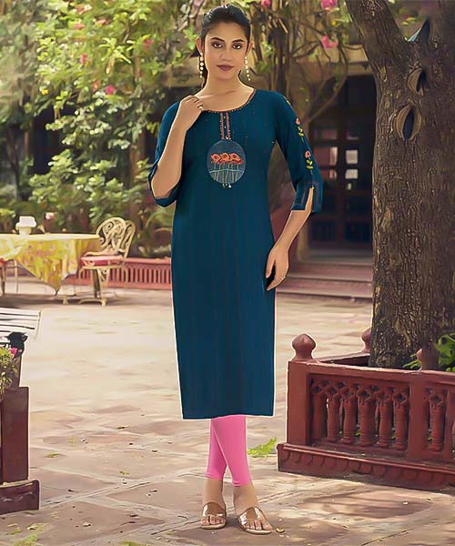 Neavy Blue Rayon Casual Wear Kurti in delhi