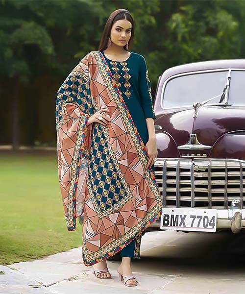 Green  Rayon Casual Wear Salwar Kameez in india