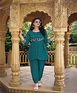 Blue Pure viscose Rayon Casual Kurtis