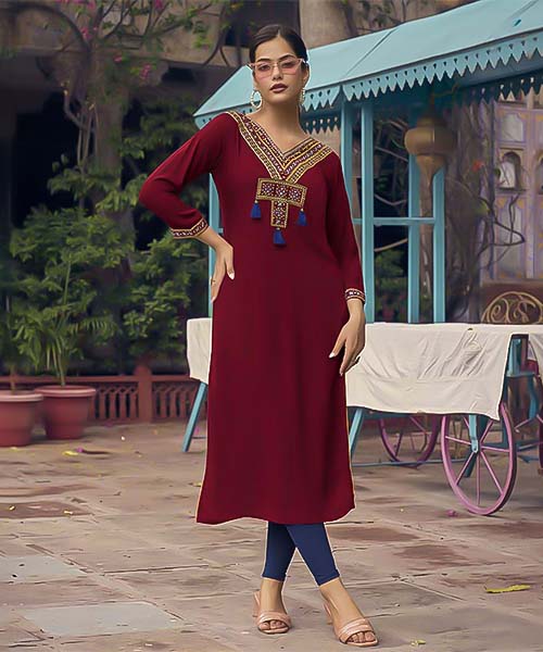 Red  Rayon Casual Wear Kurti in delhi