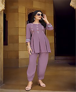 Purple Pure viscose Rayon Casual Kurtis