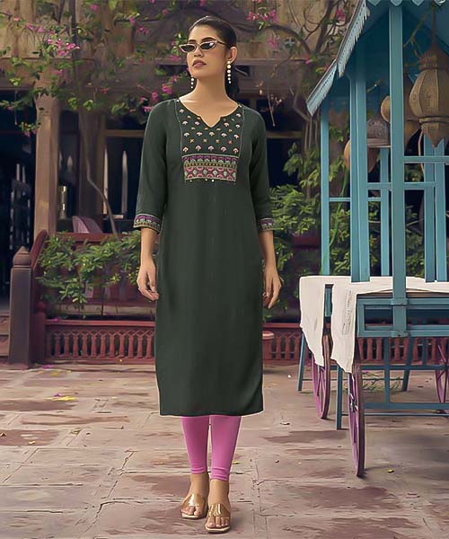 Olive Green Rayon Casual Wear Kurti in delhi