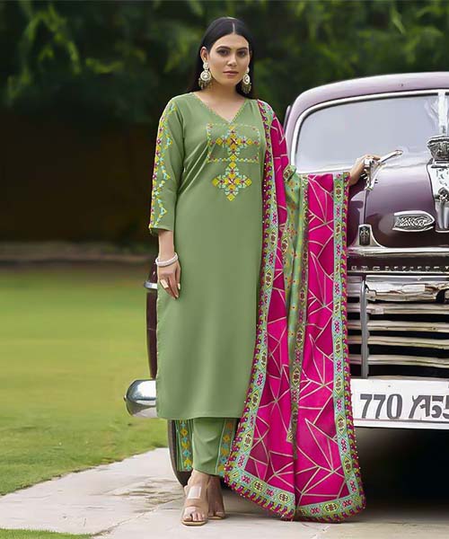 Green  Rayon Casual Wear Salwar Kameez in india