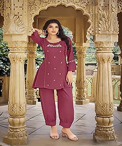 Maroon Pure viscose Rayon Casual Kurtis