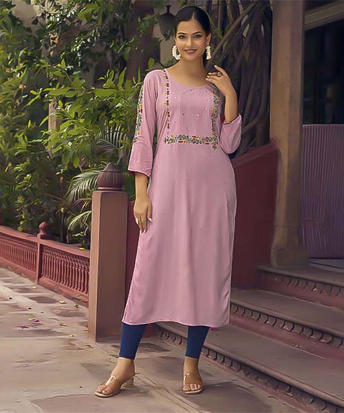 Pink Rayon Casual Wear Kurti in delhi