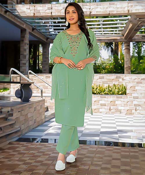 Green  Roman Shimmer Casual Wear Salwar Kameez in mumbai