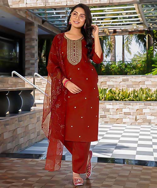 Red Roman Shimmer Casual Wear Salwar Kameez in mumbai