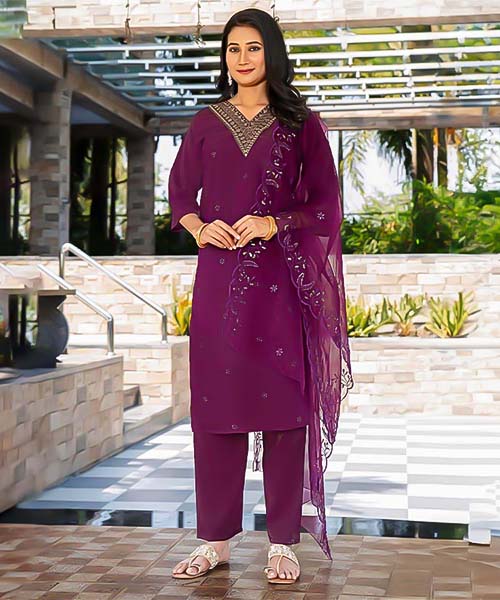 Purple Roman Shimmer Casual Wear Salwar Kameez