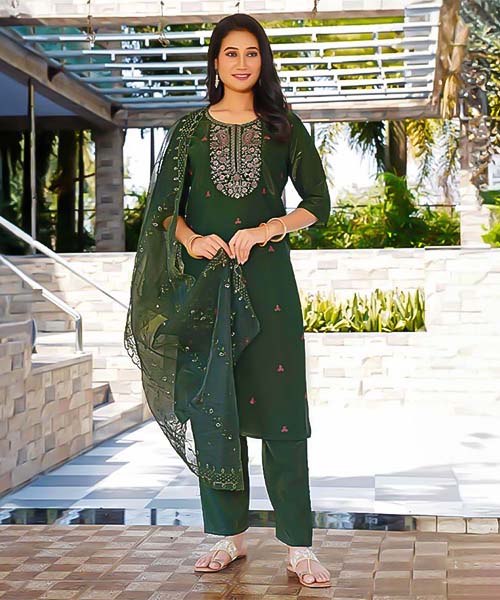 Green Roman Shimmer Casual Wear Salwar Kameez in mumbai