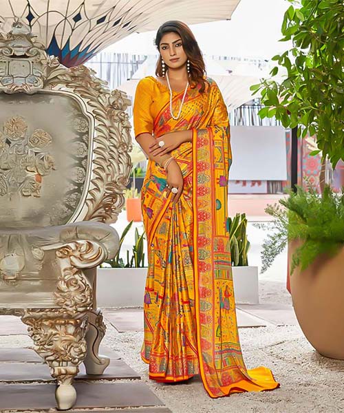 Yellow  Moss Printed Saree in louisville