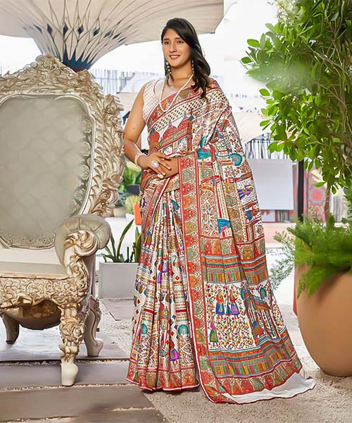 White Moss Printed Saree in louisville
