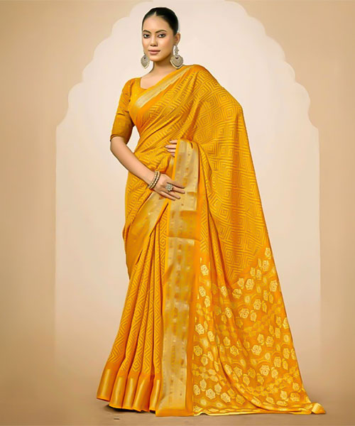 Yellow Jacquard Silk Casual Wear Saree in fresno
