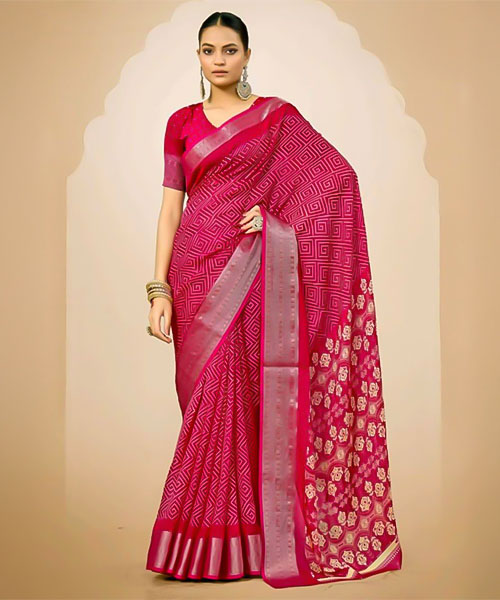 Red Jacquard Silk Casual Wear Saree in fresno