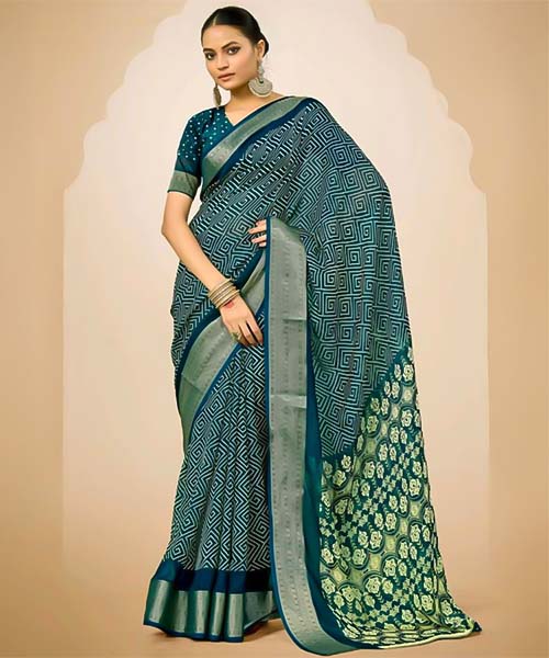 Green  Jacquard Silk Casual Wear Saree in fresno