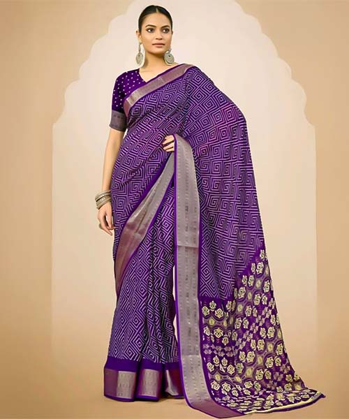 Violet Jacquard Silk Casual Wear Saree in fresno