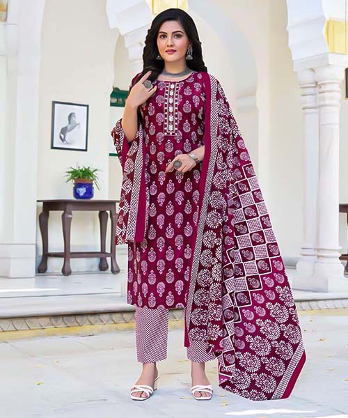 Magenta  Cambric Cotton Casual Wear Salwar Kameez in austin